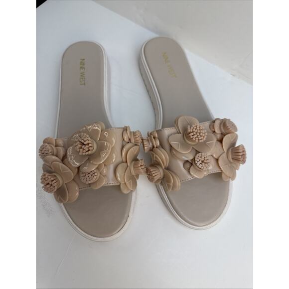 Nine West Womens Relly Open Toe Casual Slide Sandals Beige Size 9 NWB - Picture 2 of 10